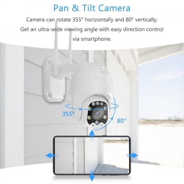 2MP Security Camera Outdoor, 360°View 1080P WiFi Home Surveillance Camera with Color Night Vision, 2-Way Audio, Motion Detection