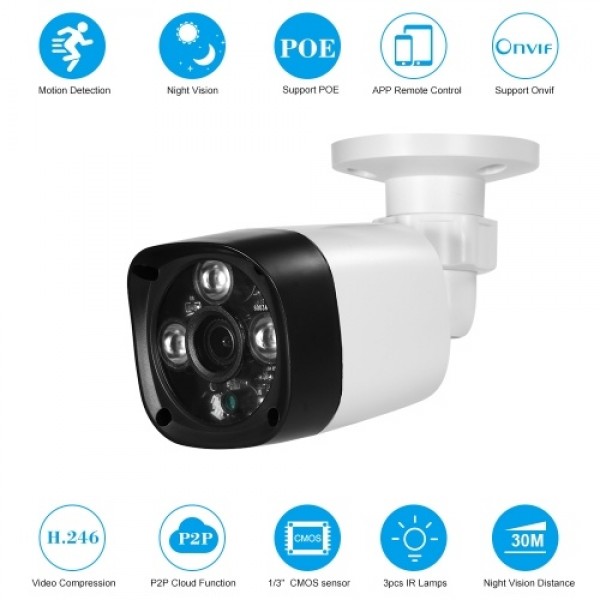 1080P HD POE 3 Array IR Lamps Night View  Phone APP Control IP Camera