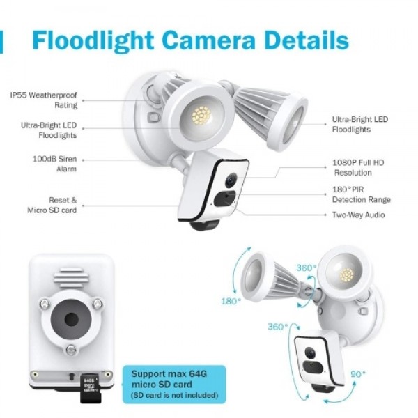 Floodlight Security Camera 1080P HD Wireless WiFi Home Surveillance Camera