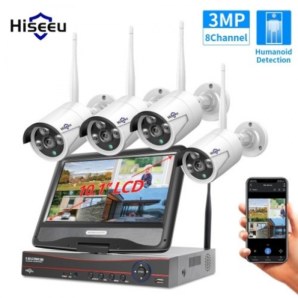 3MP Wireless Security Camera System with 10inch Monitor