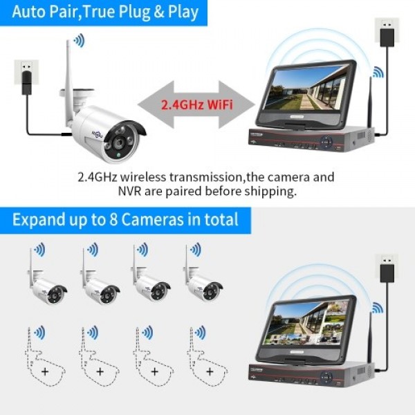 3MP Wireless Security Camera System with 10inch Monitor