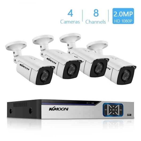 8CH Home Security Camera System,Surveillance DVR+4pcs 2MP Full HD Outdoor Weatherproof Surveillance Wired Camera