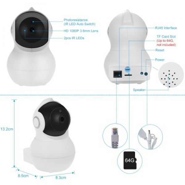 1080P WiFi Smart IP Camera Baby Monitor Pan/Tilt 2-way Audio