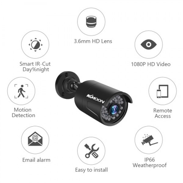 2.0MP 1080P Analog Camera Security Camera Surveillance System Built-in 36pcs IR-CUT LED Lights Intelligent Motion Detection and 