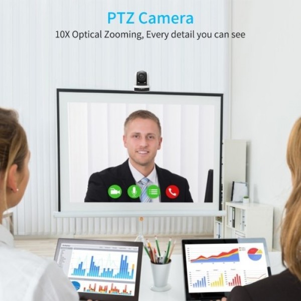 Conference PTZ Camera Wall Mount Cam 10X Optical Zoom USB Conection with Remote Controller Plug &amp; Play Compatible with Windo