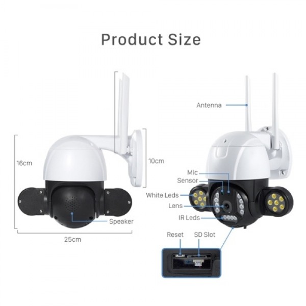 3MP PTZ WiFi Security Camera Outdoor, WiFi Spotlight Camera Wireless Surveillance Camera with Color Night Vision, AI Human Detec