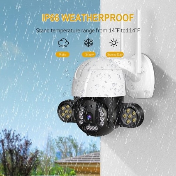 3MP PTZ WiFi Security Camera Outdoor, WiFi Spotlight Camera Wireless Surveillance Camera with Color Night Vision, AI Human Detec