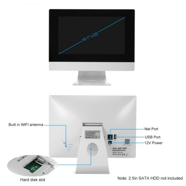 4 Channel HD 1080P Wireless WiFi NVR Kit 10.1” Network Video Recorder + 4pcs 1080P WiFi IP Camera