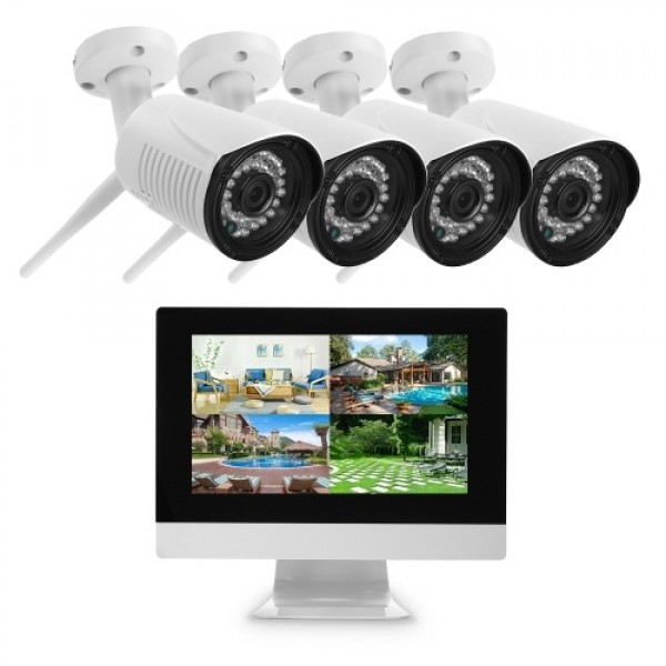 4 Channel HD 1080P Wireless WiFi NVR Kit 10.1” Network Video Recorder + 4pcs 1080P WiFi IP Camera