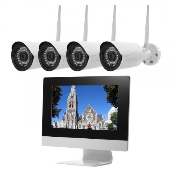 4 Channel HD 1080P Wireless WiFi NVR Kit 10.1” Network Video Recorder + 4pcs 1080P WiFi IP Camera