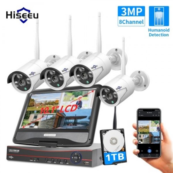 3MP Wireless Security Camera System with 10inch Monitor