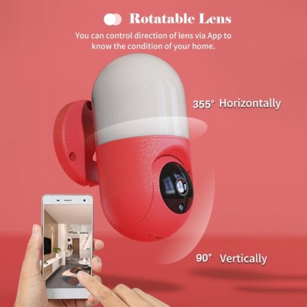 WiFi 1080P Home Security Camera with Soft Light AP Hot Spot Night Version 2-Way Talk Motion Detection Rotatable Lens, Red EU Plu