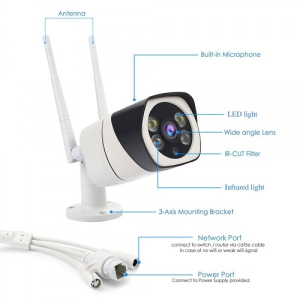 1080P HD Wireless Camera Dual Light Source Waterproof Voice Intercom Night Vision Camera AI Motion Detection