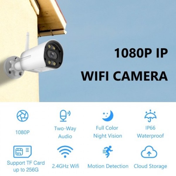 2MP Outdoor Security Camera 1080P Outdoor IP Surveillance Bullet Camera with Full Color Night Vision 2-Way Audio Motion Detectio