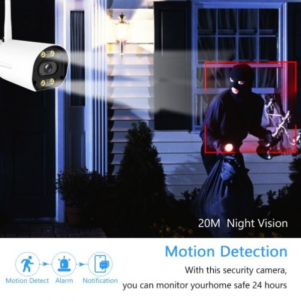 2MP Outdoor Security Camera 1080P Outdoor IP Surveillance Bullet Camera with Full Color Night Vision 2-Way Audio Motion Detectio