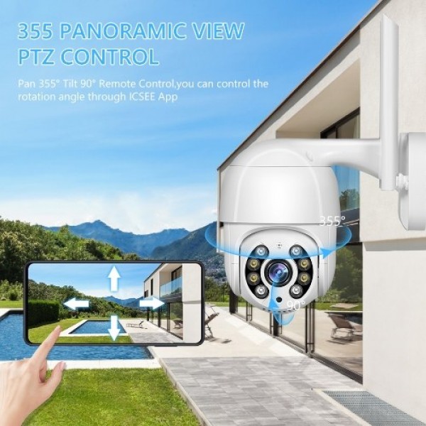 1080P Outdoor PTZ Security Camera 2MP Outdoor Waterproof WiFi Surveillance Camera with Night Vision Two Way Audio Motion Detecti