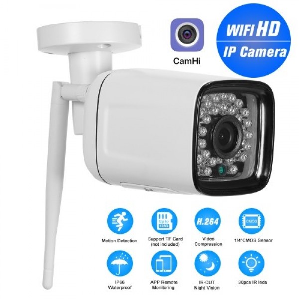 720P HD Bullet  1.0MP 30pcs Infrared LED Lights Weatherproof Wireless IP Camera