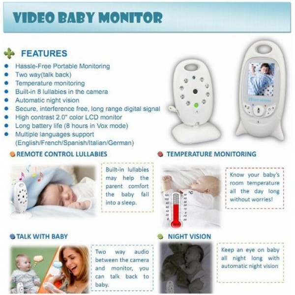 VB601 Wireless Video and Audio Baby Sleeping Monitor Rechargeable Battery Nanny Camera 2in Display Mini Infant Monitoring Device