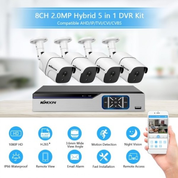 8CH Surveillance DVR and 4pcs 1080P FHD Outdoor Weatherproof Security Camera (No Hard Drive)