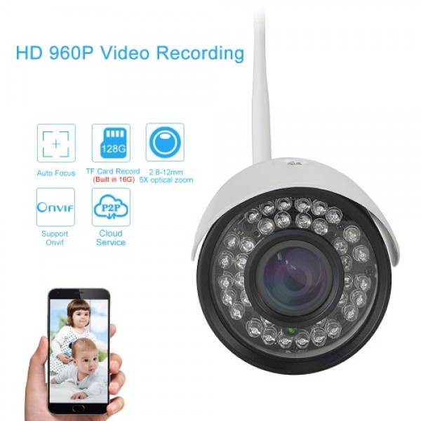 EasyN Auto-focus 2.8-12mm Lens HD 960P 1.3 Megapixels Wireless Wifi IP Camera CCTV Surveillance Security Network Outdoor Indoor 