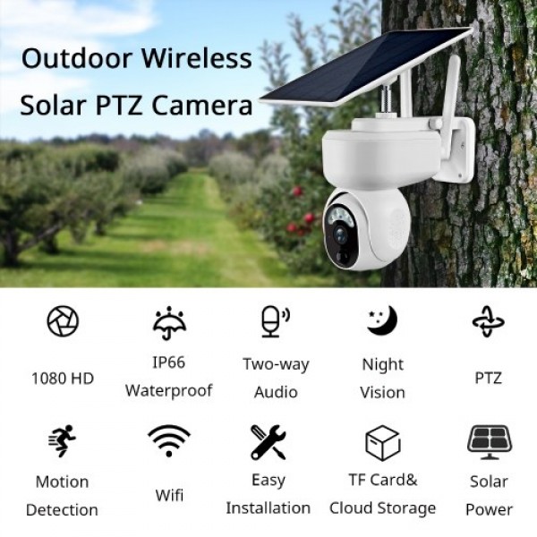 Solar Security Camera Outdoor, 1080P Full High Definition Wireless Solar Battery Powered Camera With 6pcs Battery, Night Vision,