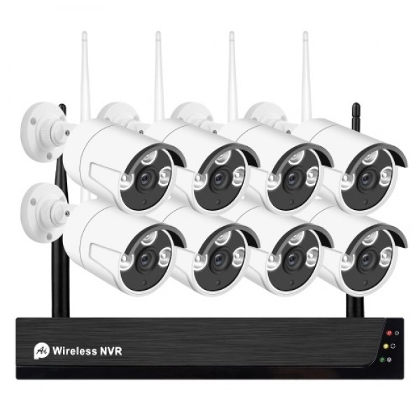 8CH 1080P Wireless Security Camera System, 8Channel 1080P CCTV NVR + 8PCS 1080P 2.0MP Indoor Outdoor Surveillance IP Cameras wit