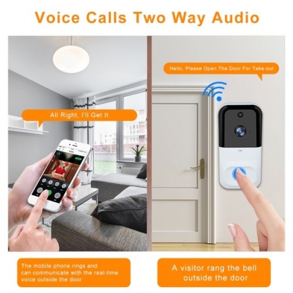 1080P Wireless WIFI Video Doorbell Security Camera with Night Vision Two-way Audio PIR Motion Detection Remote Access with 3pcs 