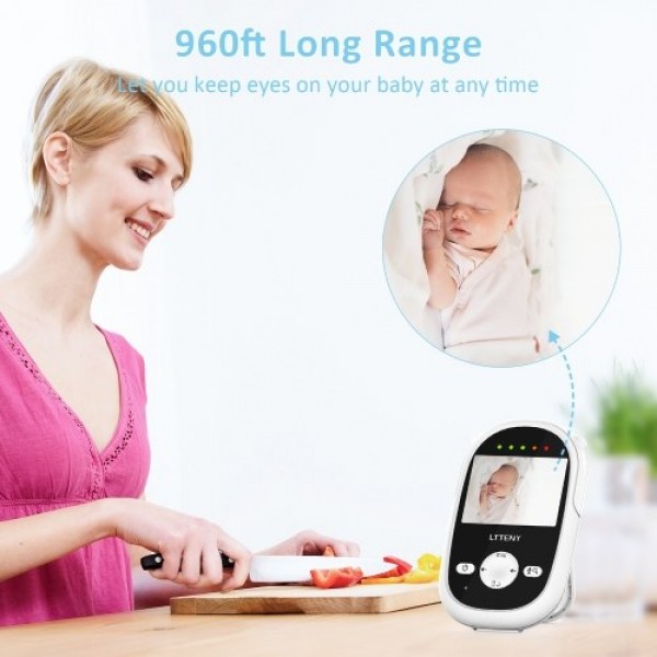 LTTENY Video Baby Monitor with Camera and Audio - Auto Night Vision,Two-Way Talk, Temperature Monitor, VOX Mode, Lullabies, 960f