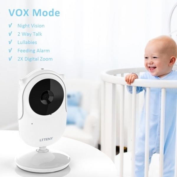 LTTENY Video Baby Monitor with Camera and Audio - Auto Night Vision,Two-Way Talk, Temperature Monitor, VOX Mode, Lullabies, 960f