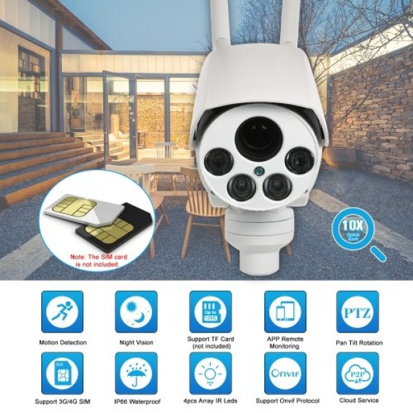 960P 4G Wireless IP Camera 2.8-12mm Auto Focus Lens PTZ Network Camera