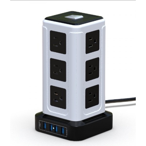 Power Strip Tower, 12 AC Outlets3250W Surge Protector with 4 USB C  and 3M Power Cable,13A