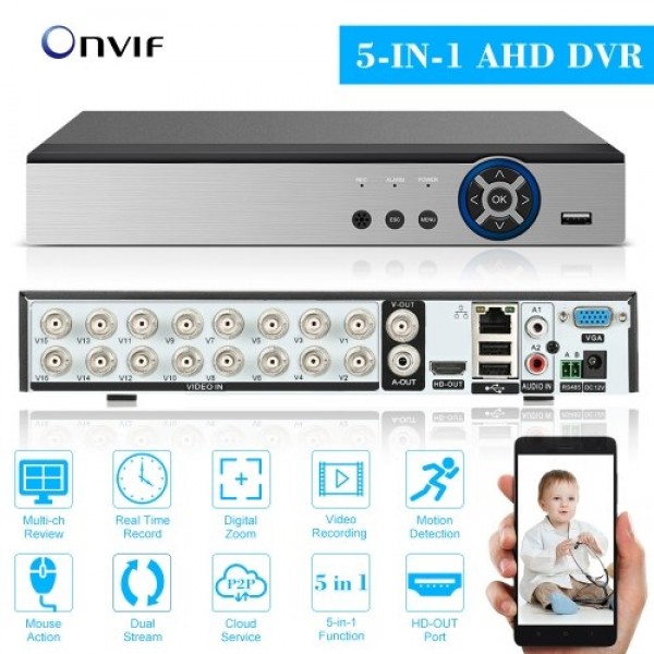 16CH 1080P Full High Definition Hybrid AHD/ONVIF IP/Analog/TVI/CVI/ DVR CCTV Digital Video Recorder DVR P2P Remote Phone Monitor