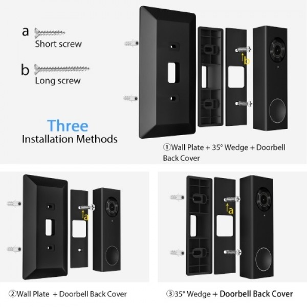 Wall Plate Come with L35°/R35 ° Wedge Compatible With Eufy Video Doorbell 2K Resolution (Wired), Eufy Video Doorbell HD 1080p-Gr