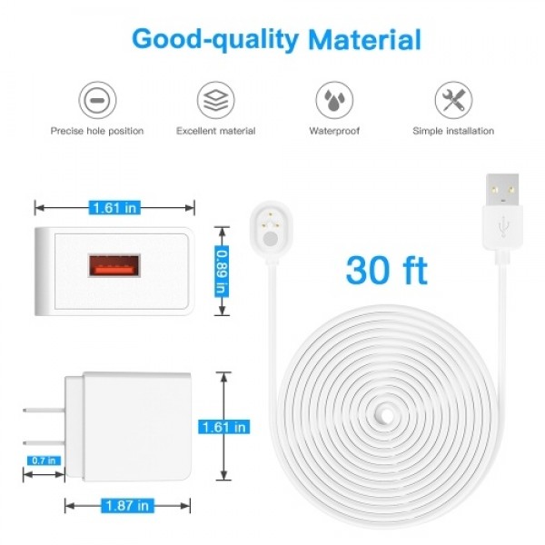 Power Cord for Arlo Ultra 4K UHD Magnetic Chanrging Cable Waterproof Charger With US Plug for Indoor and Outdoor Use 6M/9M 1PCS 