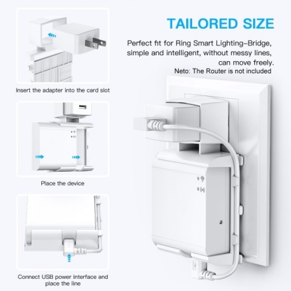 1PCS Wall Outlet Mount Holder + 1PCS Replacement Short Cable for Ring Smart Lighting-Bridge