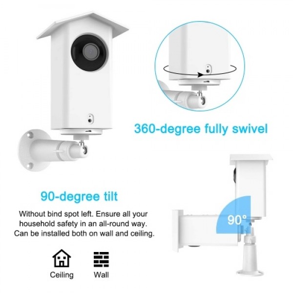 Real Water Resistant Protective Case + 360 Degree Protective Adjustable Metal Wall Mount Bracket for Wyze Cam Pan Suitable for I