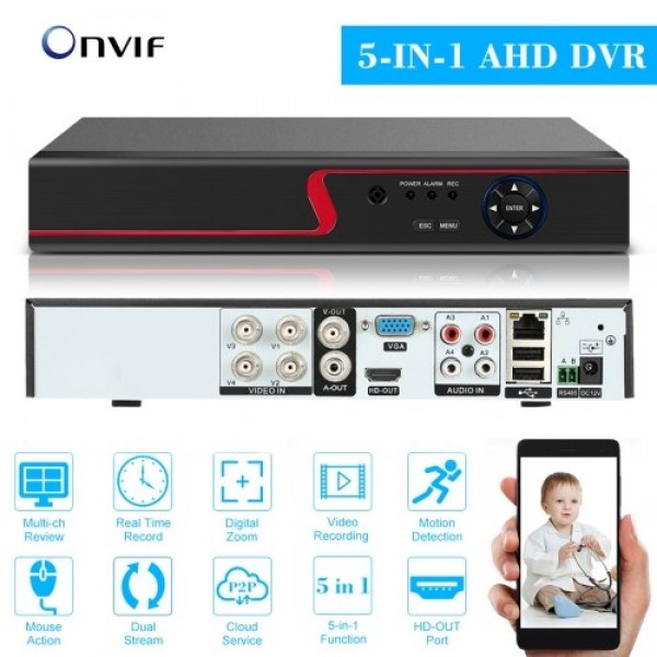 4CH 1080P Full High Definition Hybrid AHD/Analog/TVI/CVI/ CCTV Digital Video Recorder DVR for Security Surveillance System, No H