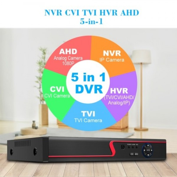 4CH 1080P Full High Definition Hybrid AHD/Analog/TVI/CVI/ CCTV Digital Video Recorder DVR for Security Surveillance System, No H