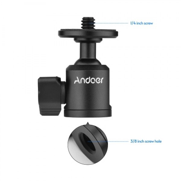 Andoer Mini Ballhead Adapter Camera Tripod Ball Head Mount Alumnum Alloy 1/4 Inch Screw Connector to 3/8 Inch Screw Connector