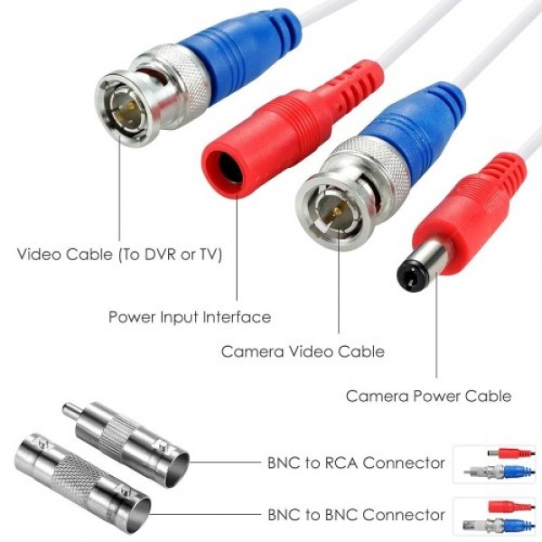 1Pack 100ft /30m 2-in-1 Video Power CCTV Cable BNC Extend Cord