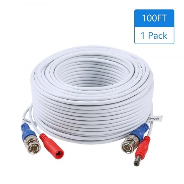 1Pack 100ft /30m 2-in-1 Video Power CCTV Cable BNC Extend Cord