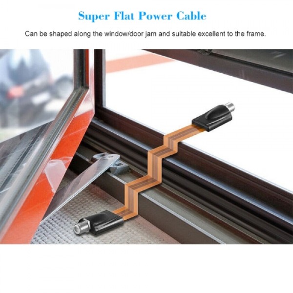 Extreme Slim Flat Power Cable Female F Connector Fits Under Doors Windows Without Drilling 26cm Long + F Male Camera Power Input