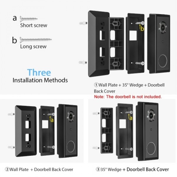 Wall Plate Come with L35°/R35 ° Wedge Compatible With Eufy  Battery Video Doorbell 2K HD Resolution (Battery -Powerd), Plastic M