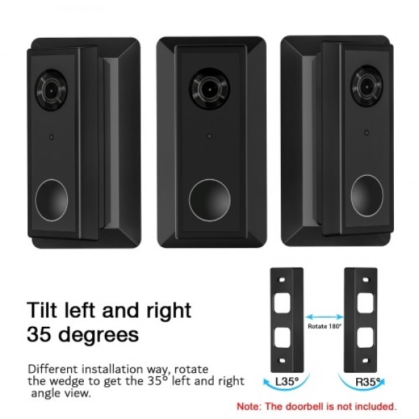 Wall Plate Come with L35°/R35 ° Wedge Compatible With Eufy  Battery Video Doorbell 2K HD Resolution (Battery -Powerd), Plastic M