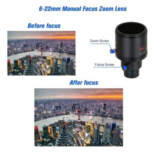 5.0 Megapixel Varifocal 6-22mm  Manual Focus Zoom 1/2.5"CCTV Camera Lens For Security Cameras