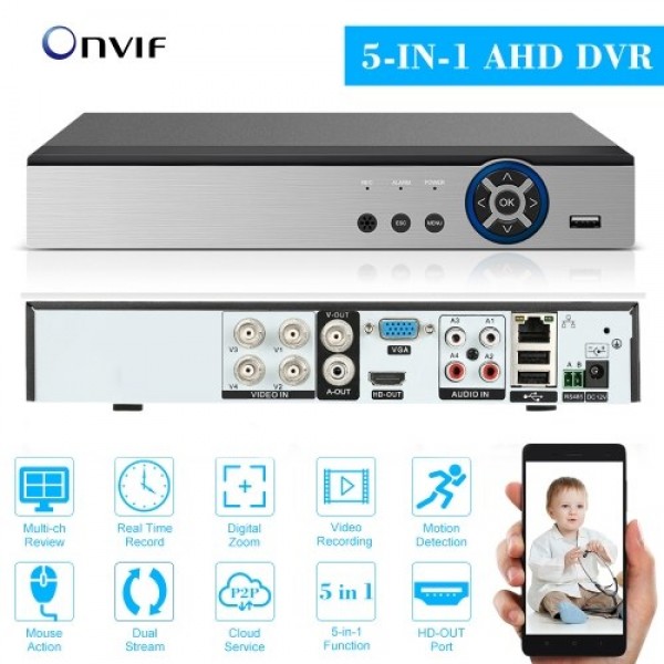 4CH 1080P Full High Definition Hybrid AHD/ONVIF IP/Analog/TVI/CVI/ DVR CCTV Digital Video Recorder DVR P2P Remote Phone Monitori