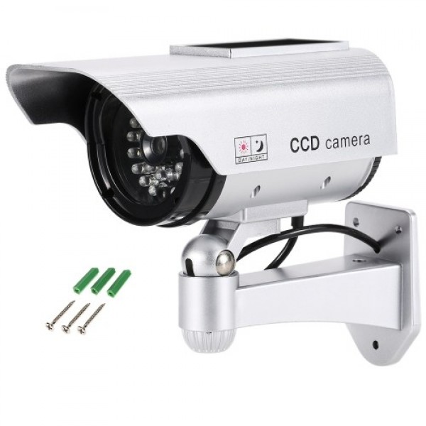 Simulation Bullet Camera Solar Powered Fake Dummy Rainproof Security System with LED light for Indoor Outdoor Use