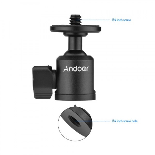 Andoer Mini Ballhead Adapter Camera Tripod Ball Head Mount Alumnum Alloy 1/4 Inch Screw Connector with Bottom 1/4 Inch Screw Hol