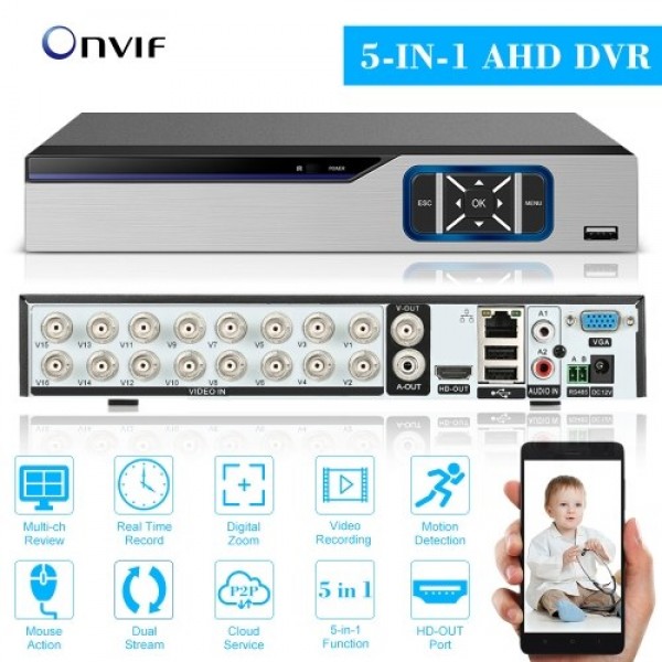 16CH 1080P Full High Definition Hybrid AHD/ONVIF IP/Analog/TVI/CVI/ DVR CCTV Digital Video Recorder DVR P2P Remote Phone Monitor