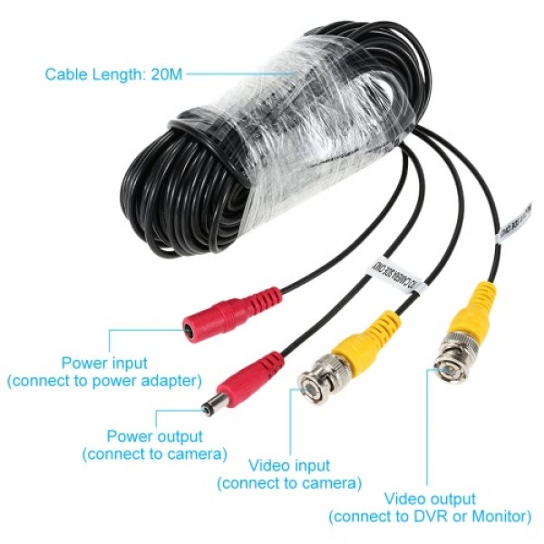 65ft BNC DC Connector Video Power Siamese Cable 4pcs/lot for CCTV Camera DVR